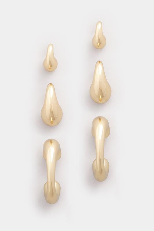 3 PACK Gold Tone Teardrop Hoop Earring Set | Yours Clothing 3