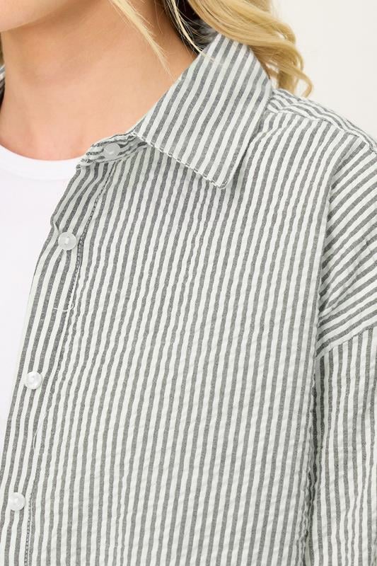 PixieGirl Petite Women's Grey Stripe Long Sleeve Shirt | PixieGirl 4