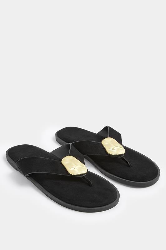  Yours Black Hammered Disk Sandals In Extra Wide EEE Fit