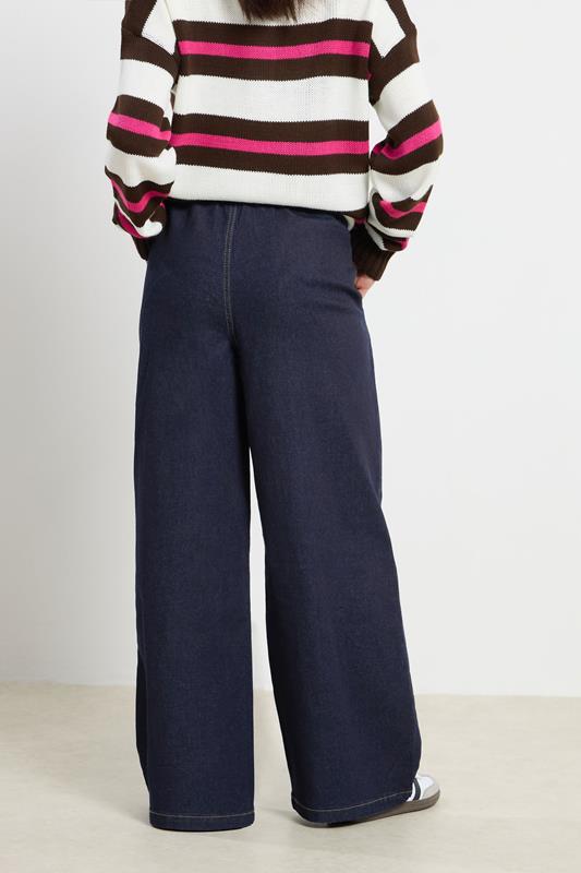 PixieGirl Petite Women's Dark Blue Belt Tie Wide Leg Jeans | PixieGirl  3