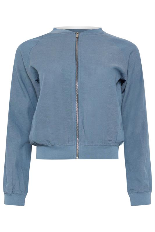 PixieGirl Petite Women's Blue Linen Bomber Jacket | PixieGirl 5
