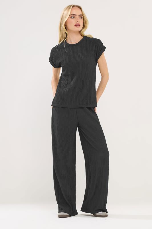 Petite  PixieGirl Petite Black Wide Leg Textured Trousers