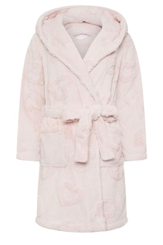 PixieGirl Petite Women's Pink Heart Embossed Short Hooded Dressing Gown | PixieGirl 5