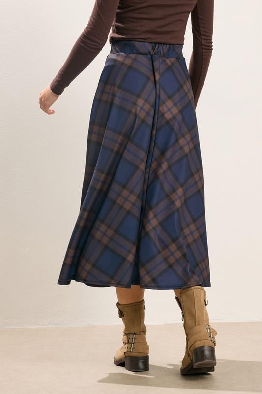 PixieGirl Petite Women's Brown & Blue Check Midaxi Skirt | PixieGirl 3