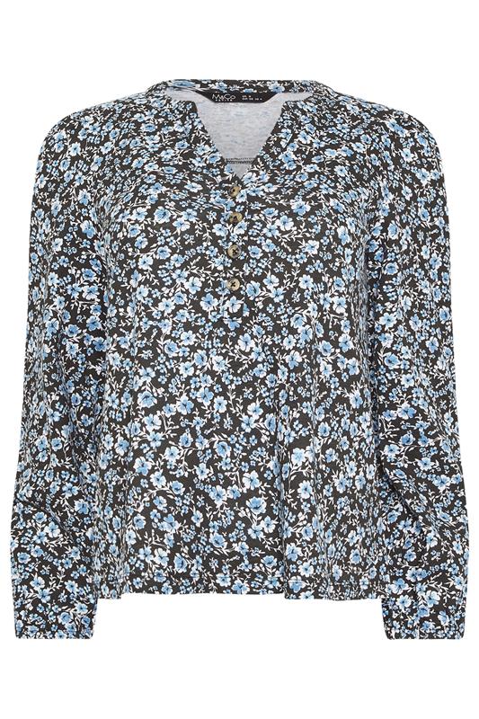 M&Co Petite Blue Floral Cotton Long Sleeve Top | M&Co 5