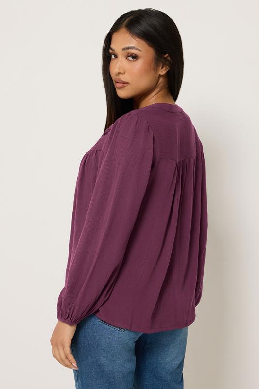 M&Co Petite Berry Purple Crochet Long Sleeve Blouse | M&Co 2