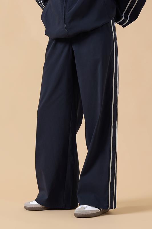 PixieGirl Petite Women's Navy Blue & White Side Stripe Trousers | PixieGirl 2