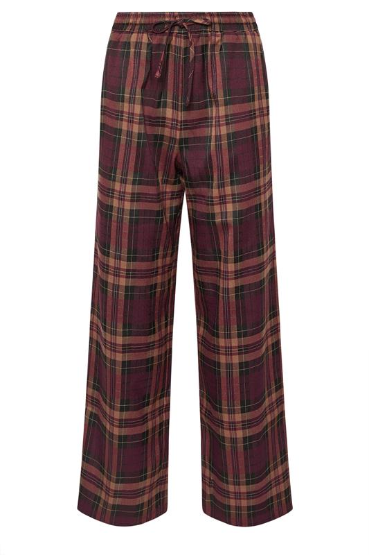 PixieGirl Petite Women's Burgundy Red Check Wide Leg Trousers | PixieGirl 1