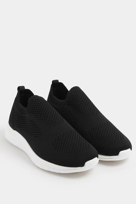 Black Knitted Slip On Trainers In Wide E Fit