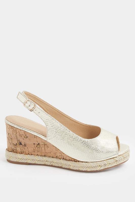 Gold Faux Leather Snake Wedge Sandals In Wide E Fit | Yours Clothing 2