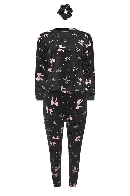 PixieGirl Petite Women's Black Bow Fleece Pyjama & Scrunchie Set | PixieGirl 5
