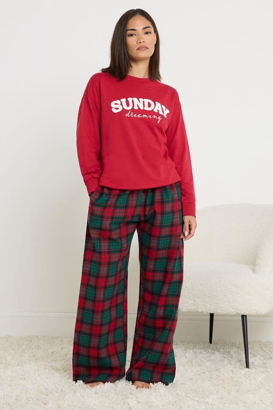 Petite  PixieGirl Petite Red Cotton Check Pyjama Bottoms