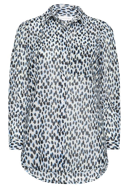 Petite Blue & White Leopard Print Oversized Shirt | PixieGirl 6