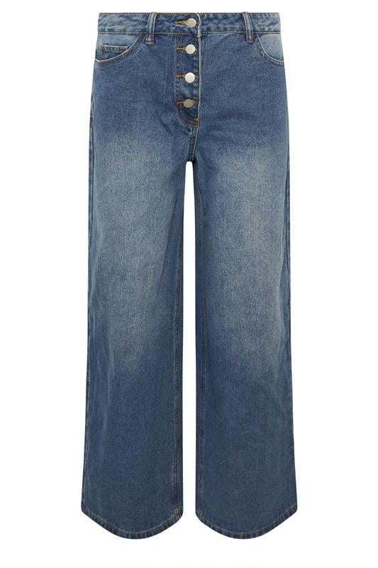 PixieGirl Petite Women's Mid Blue Button Front Wide Leg Jeans | PixieGirl 5