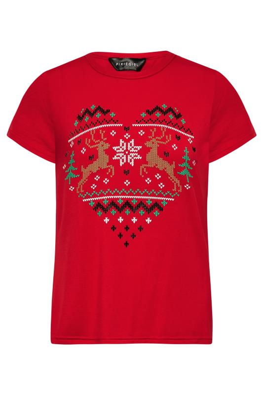 PixieGirl Red Fairisle Christmas Heart T-Shirt | PixieGirl  6
