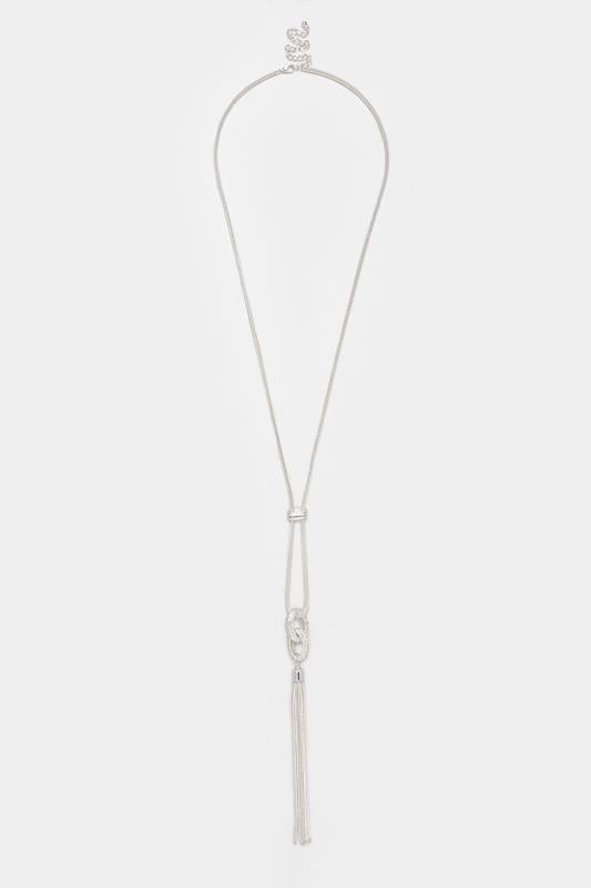Silver Tone Diamante Link Long Necklace | Yours Clothing 2
