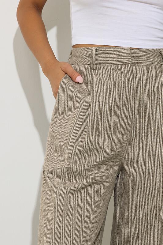 PixieGirl Petite Women's Camel Brown Herringbone Wide Leg Trousers | PixieGirl 5