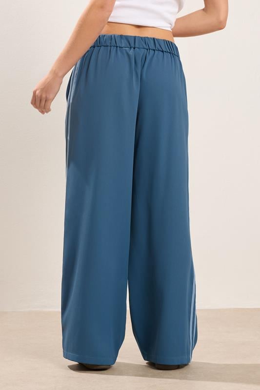 PixieGirl Petite Women's Dark Blue Side Stripe Wide Leg Trousers | PixieGirl 3