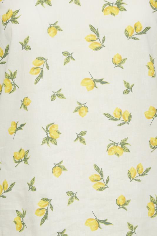 PixieGirl Petite Womens Yellow Lemon Print Square Neck Linen Top | PixieGirl 5