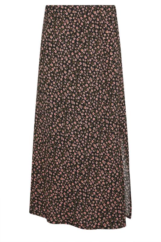 PixieGirl Petite Womens Black & Pink Floral Print Midaxi Skirt | PixieGirl 5