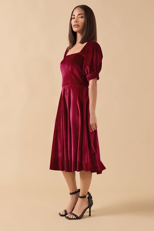 PixieGirl Petite Women's Burgundy Red Square Neck Velvet Dress | PixieGirl 2