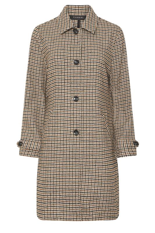 PixieGirl Petite Women's Beige Brown Check Midi Coat | PixieGirl 7