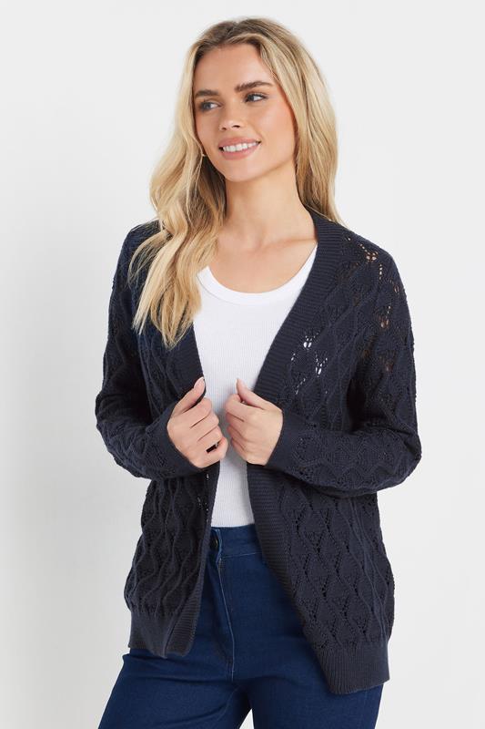  M&Co Petite Navy Blue Crochet Cardigan