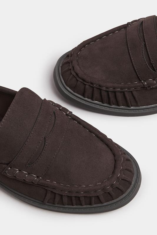 Chocolate Brown Faux Suede Ruched Front Loafers In Extra Wide EEE Fit | Yours Clothing 5
