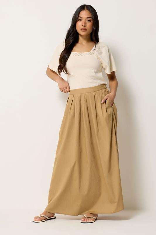 PixieGirl Petite Women's Stone Brown Cotton Poplin Maxi Skirt | PixieGirl 1