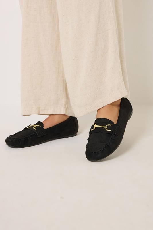  Yours Black Faux Suede Loafers In Wide E & Extra Wide EEE Fit