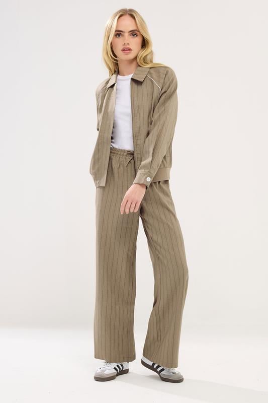 PixieGirl Petite Natural Brown Stripe Pull On Wide Leg Trousers