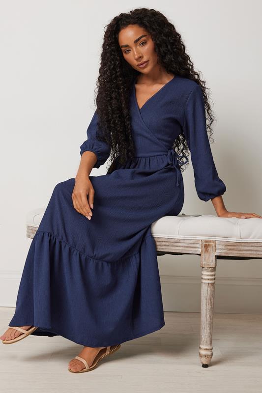  M&Co Petite Navy Blue Tiered Wrap Dress