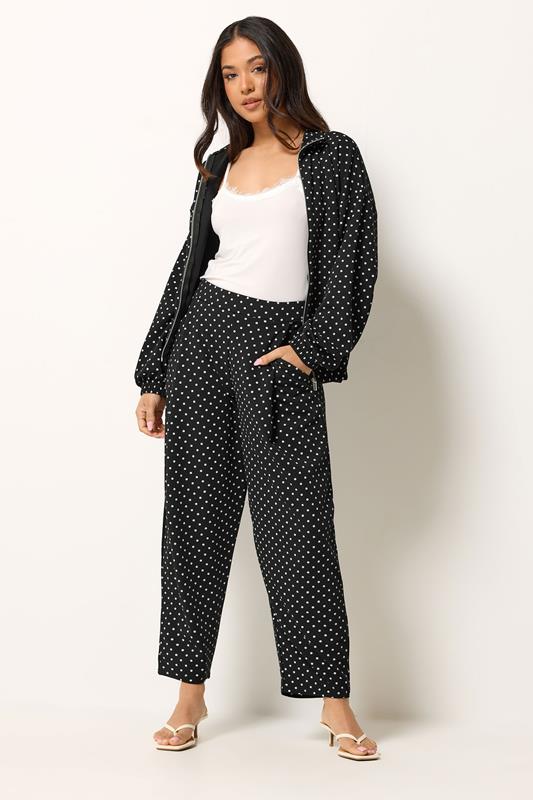 PixieGirl Petite Women's Black Polka Dot Barrel Leg Trousers | PixieGirl 1