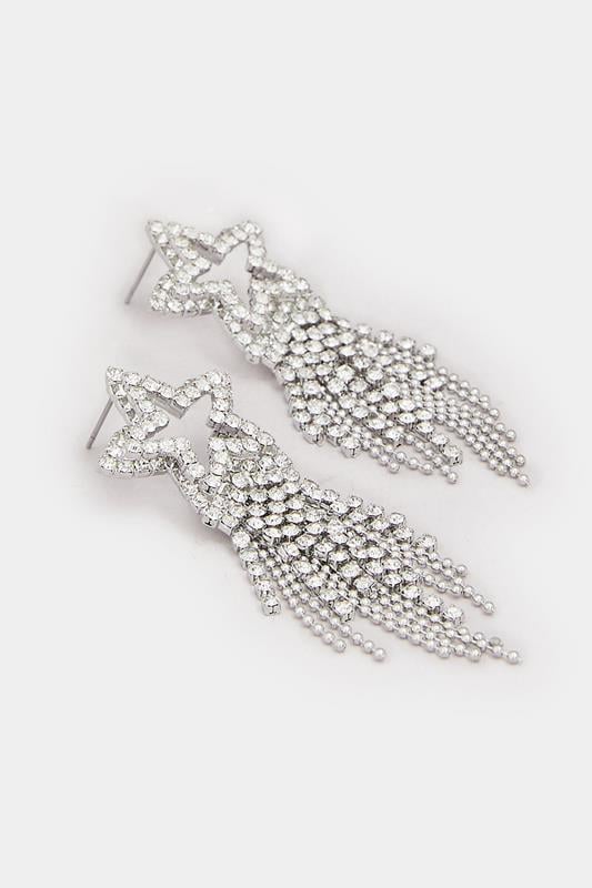 Silver Tone Star Diamante Tassel Earrings | Yours Clothing 3