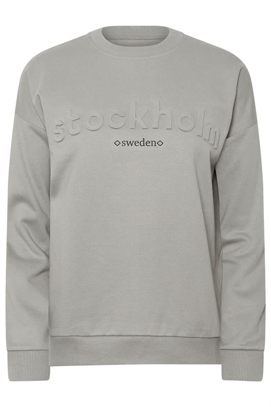 PixieGirl Petite Women's Grey 'Stockholm' Slogan Embossed Sweatshirt | PixieGirl 7