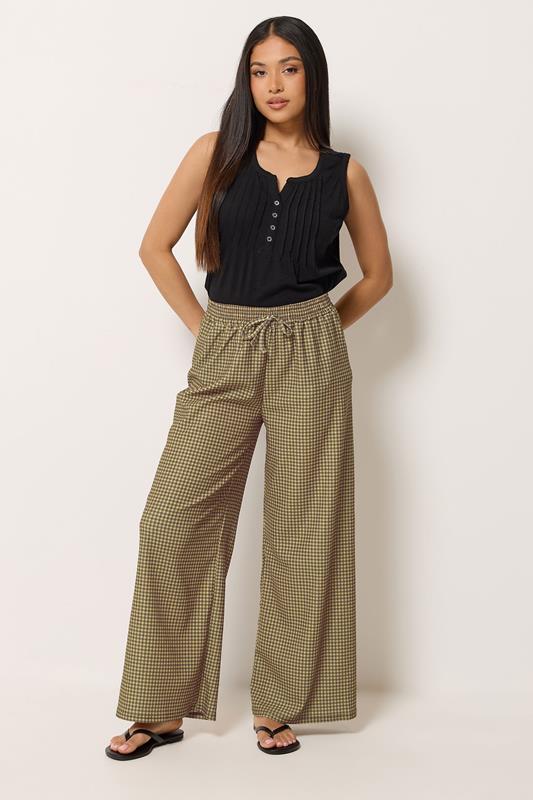 M&Co Petite Chocolate Brown Check Wide Leg Trousers | M&Co 1