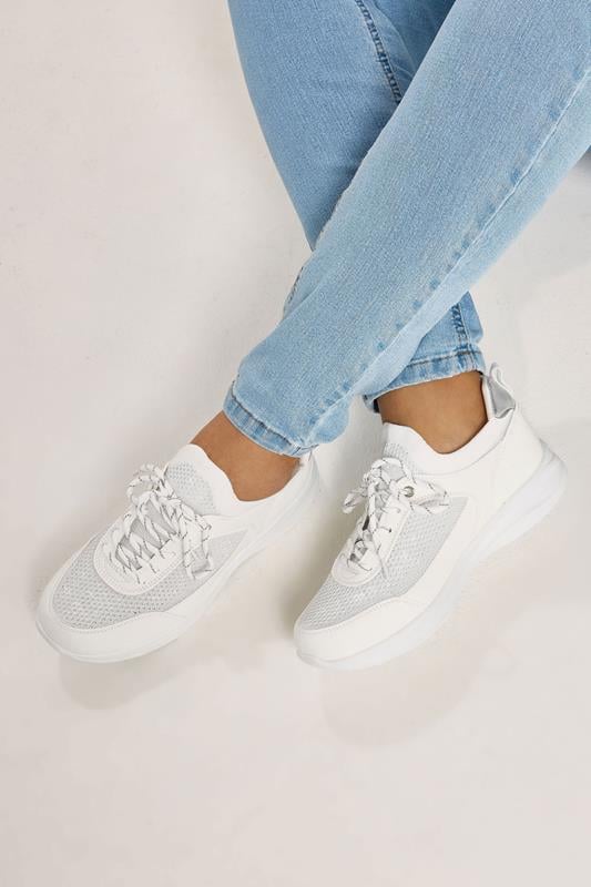  Yours White Knitted Trainers In Extra Wide EEE Fit