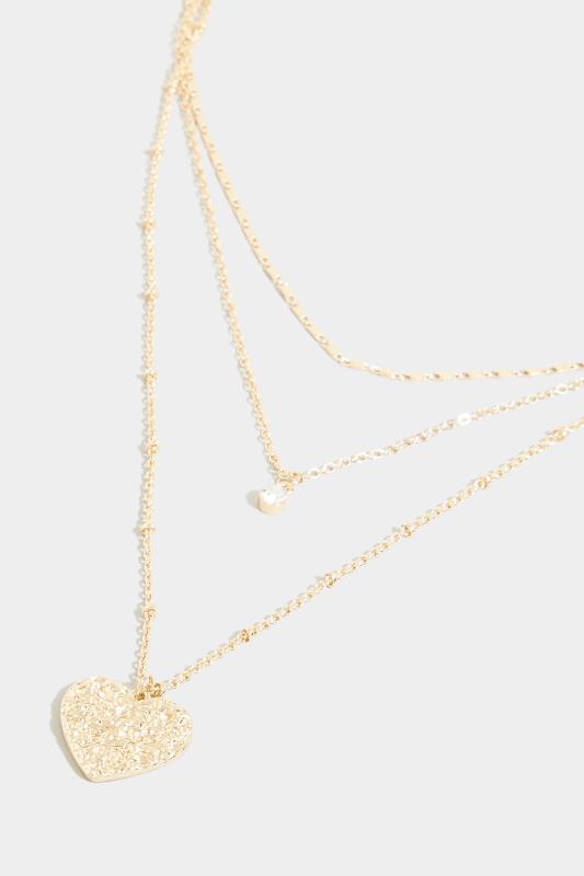 Gold Tone Heart Triple Layer Necklace | Yours Clothing 4