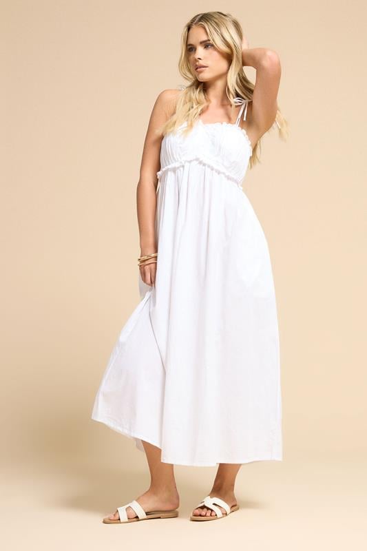 PixieGirl Petite Women's White Cotton Frill Bust Tie Dress | PixieGirl 3