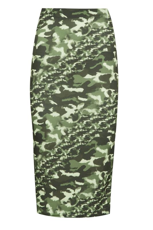 PixieGirl Khaki Green Camo Print Stretch Tube Midi Skirt | PixieGirl 5