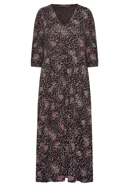 Petite Black & Pink Ditsy Print Midaxi Dress | PixieGirl 6