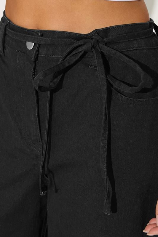 PixieGirl Petite Women's Black Belt Tie Wide Leg Jeans | PixieGirl  5