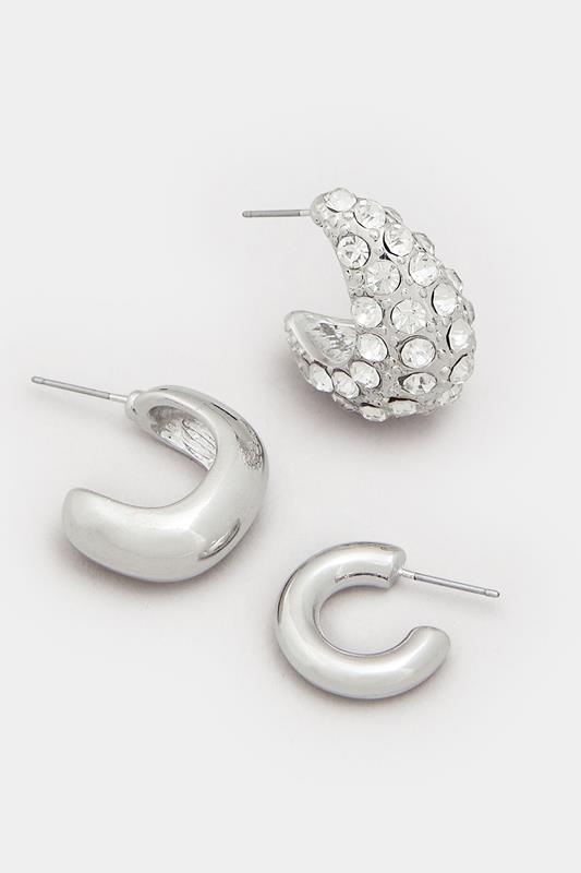 3 PACK Silver Tone Diamante Polished Hoop Earring Set | Yours Clothing 4