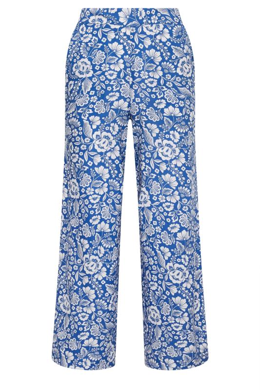 PixieGirl Petite Women's Blue Floral Print Wide Leg Trousers | PixieGirl 5