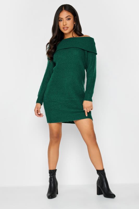 PixieGirl Green Bardot Tunic Knit Dress | PixieGirl 3