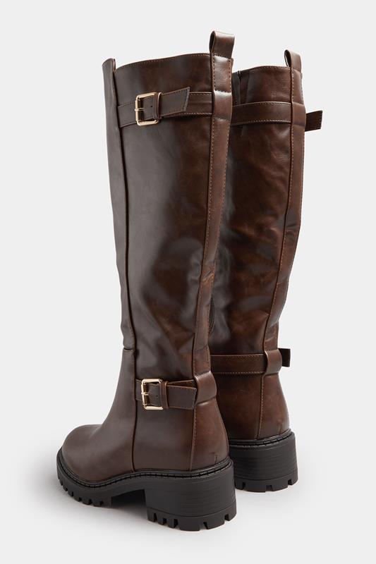 Brown Faux Leather Buckle Detail Knee High Boots In Standard Fit | Yours Clothing 4
