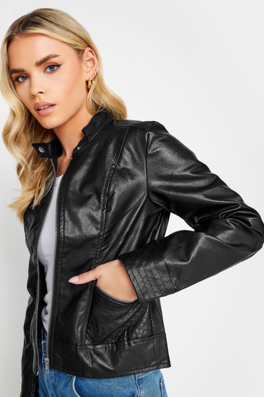 Petite Black Collarless Faux Leather Jacket | PixieGirl 4