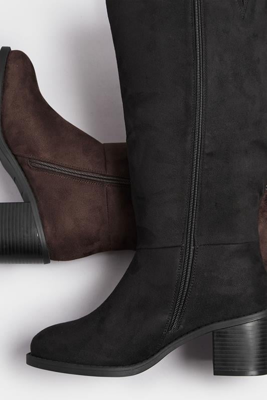 Black Faux Suede Block Heel Knee High Boots In Wide E Fit & Extra Wide EEE Fit | Yours Clothing 6