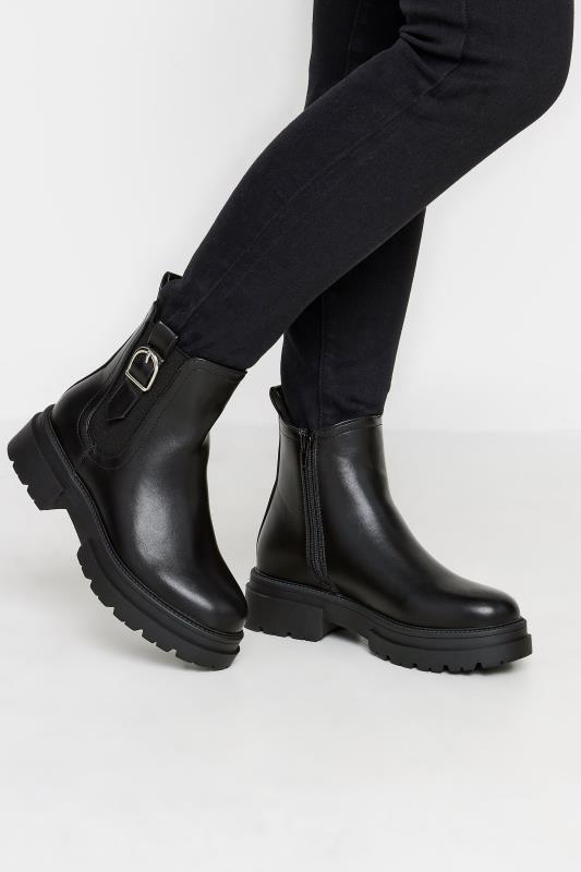 PixieGirl Black Chunky Buckle Detail Chelsea Boots | PixieGirl 1