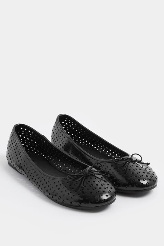 Black Faux Leather Cut Out Ballet Pumps In Wide E Fit